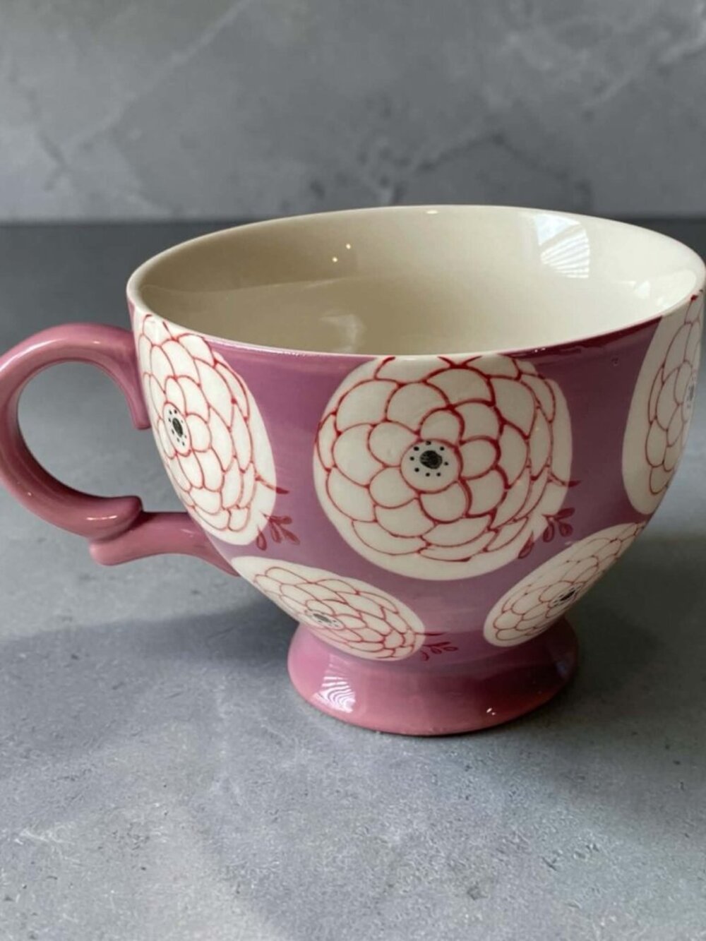 Hand Painted Ceramic Mug Pink Floral Like New